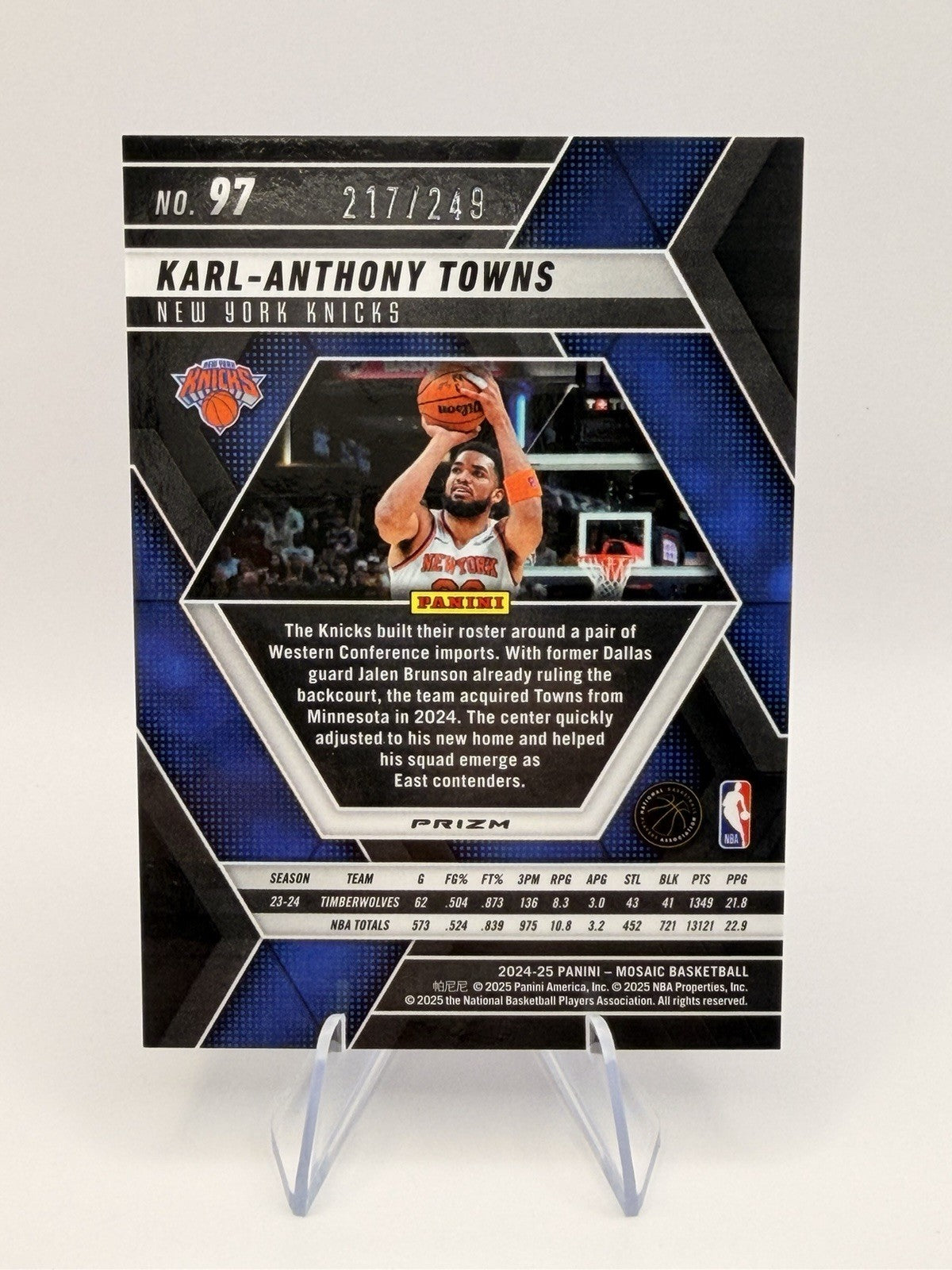 2024-25 Prizm Mosaic Karl-Anthony Towns Purple Prizm Parallel/249 Knicks #