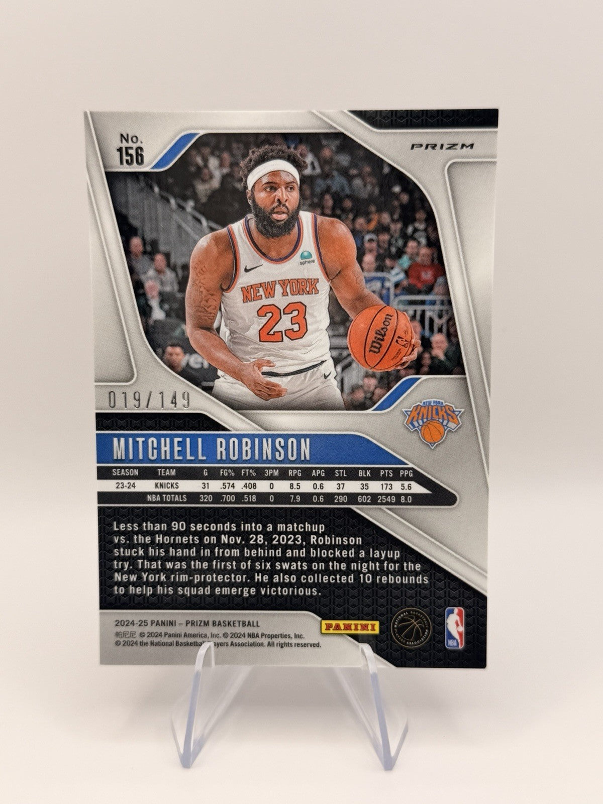 2024-25 Panini Prizm Prizm Mitchell Robinson Purple Cracked Ice/149 Knicks #156