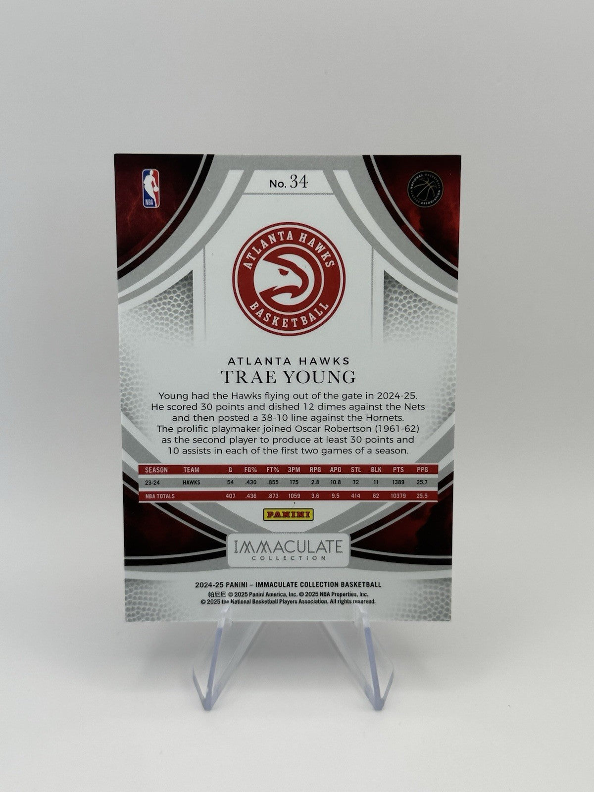 2024-25 Panini Immaculate /49 Atlanta Hawks #34 Trae Young NBA Card