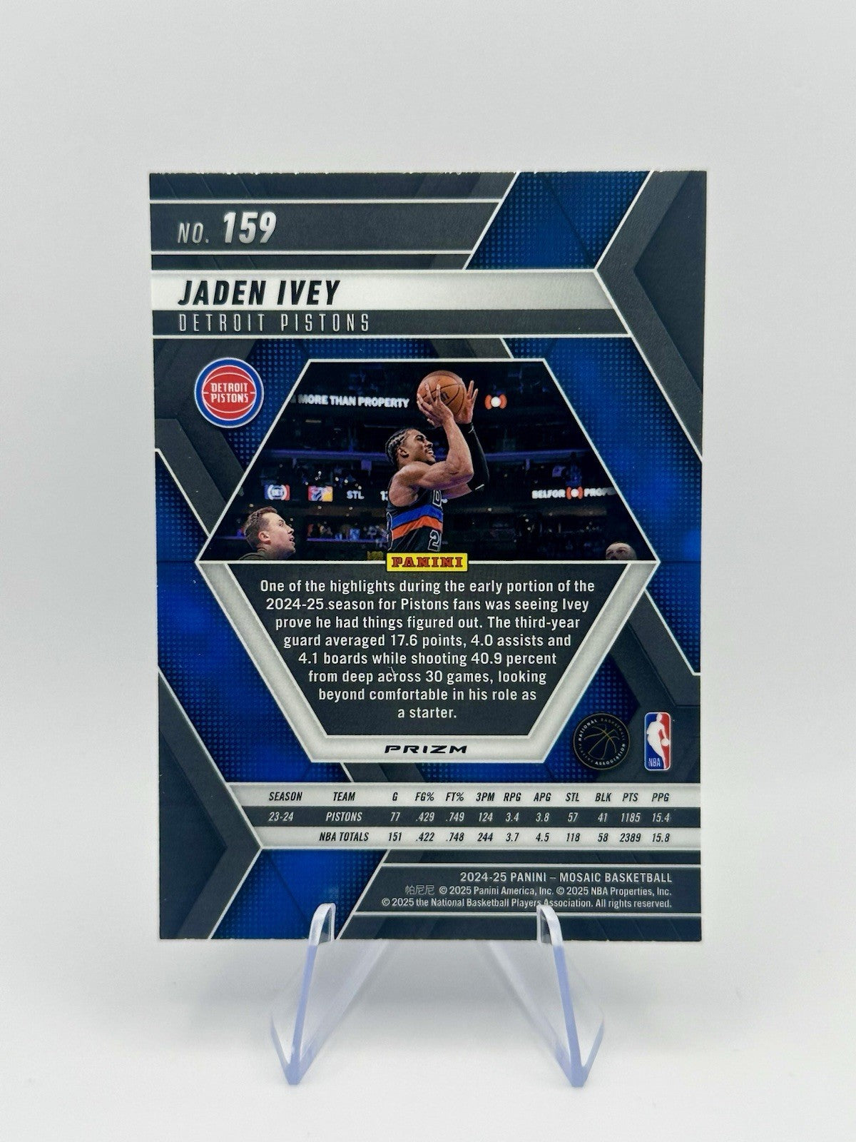 2024-25 Panini Mosaic Jaden Ivey Silver Prizm Detroit Pistons #159 NBA Card