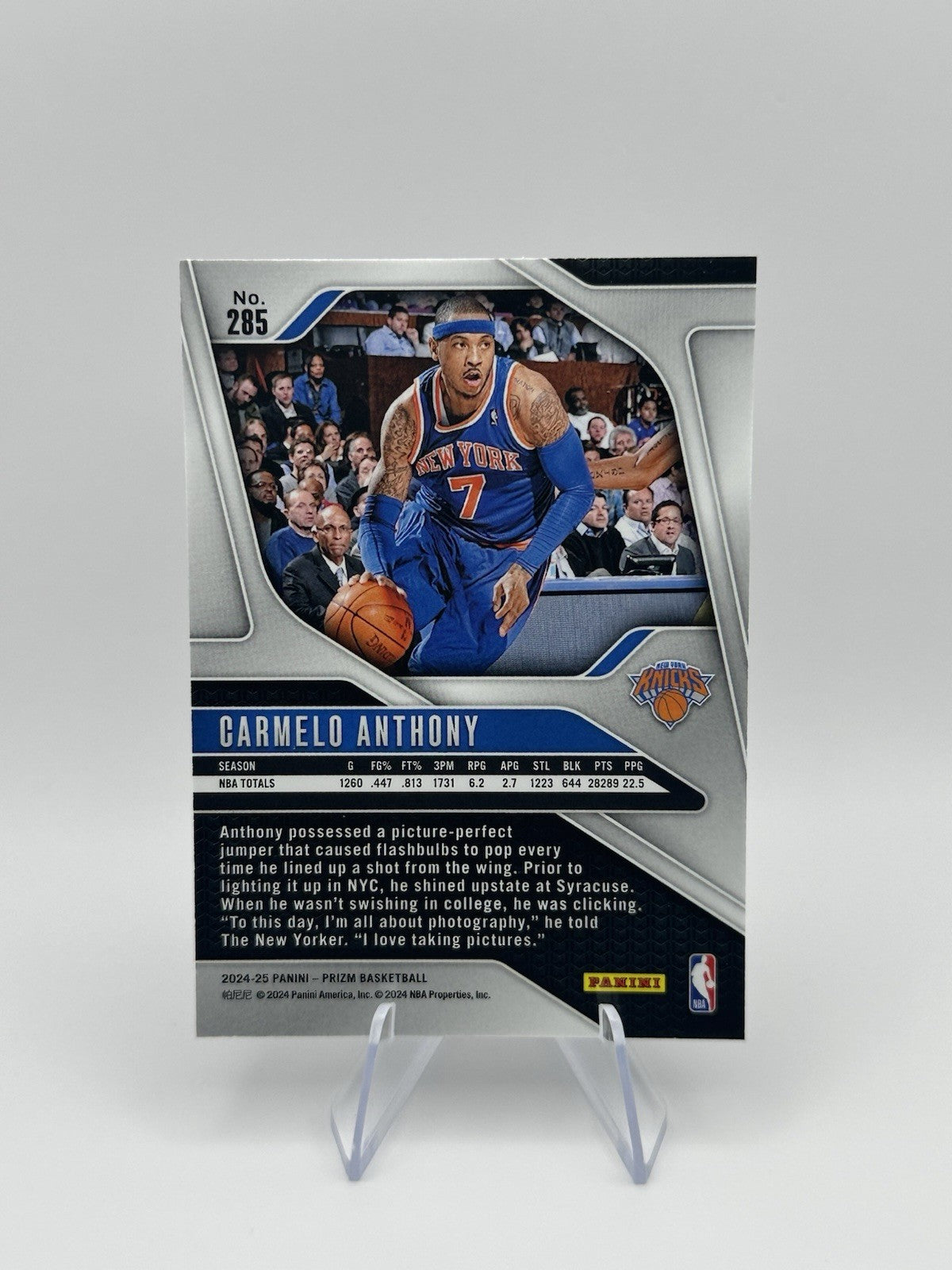2024-25 Panini Prizm Legends #285 Carmelo Anthony New York Knicks NBA Card