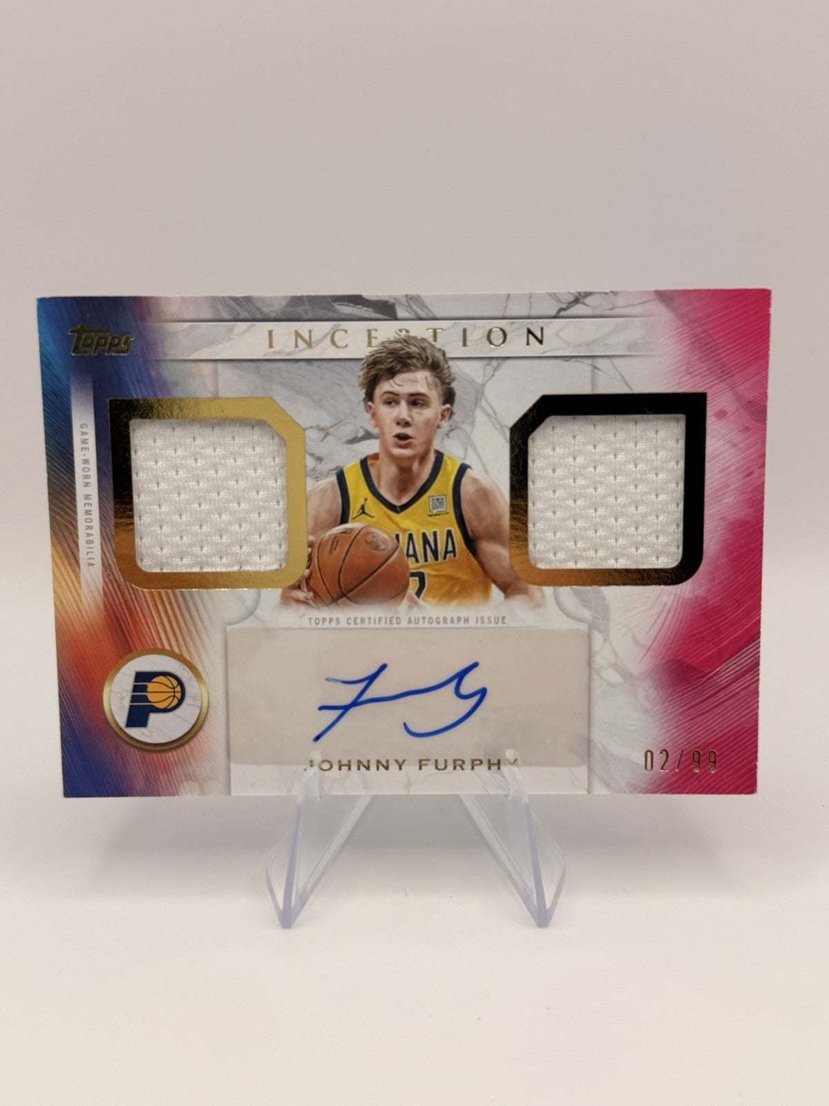 Johnny Furphy 2025-26 Topps Inception Auto Dual Relic /99 Pacers FF-JF