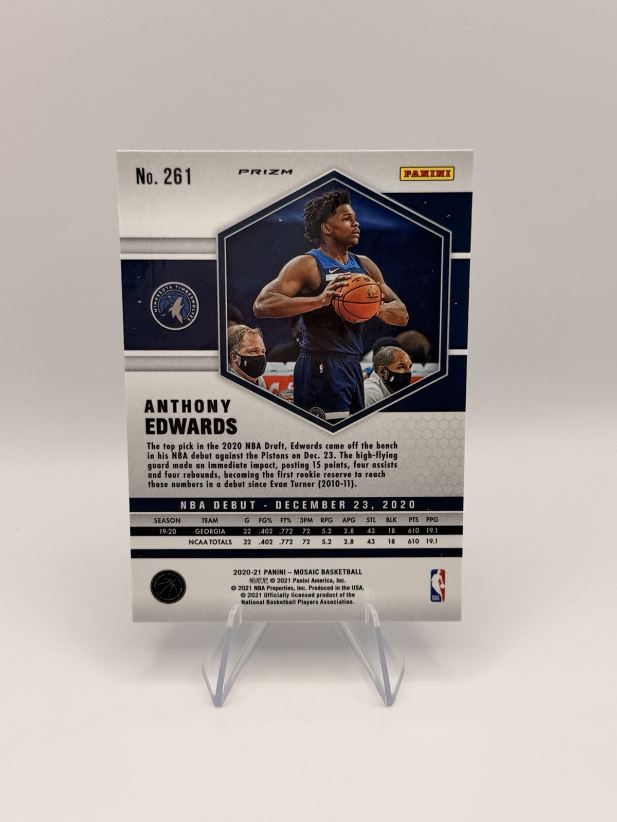 2020-21 Mosaic Anthony Edwards Debut Reactive Blue Rookie RC Wolves NM NBA Card
