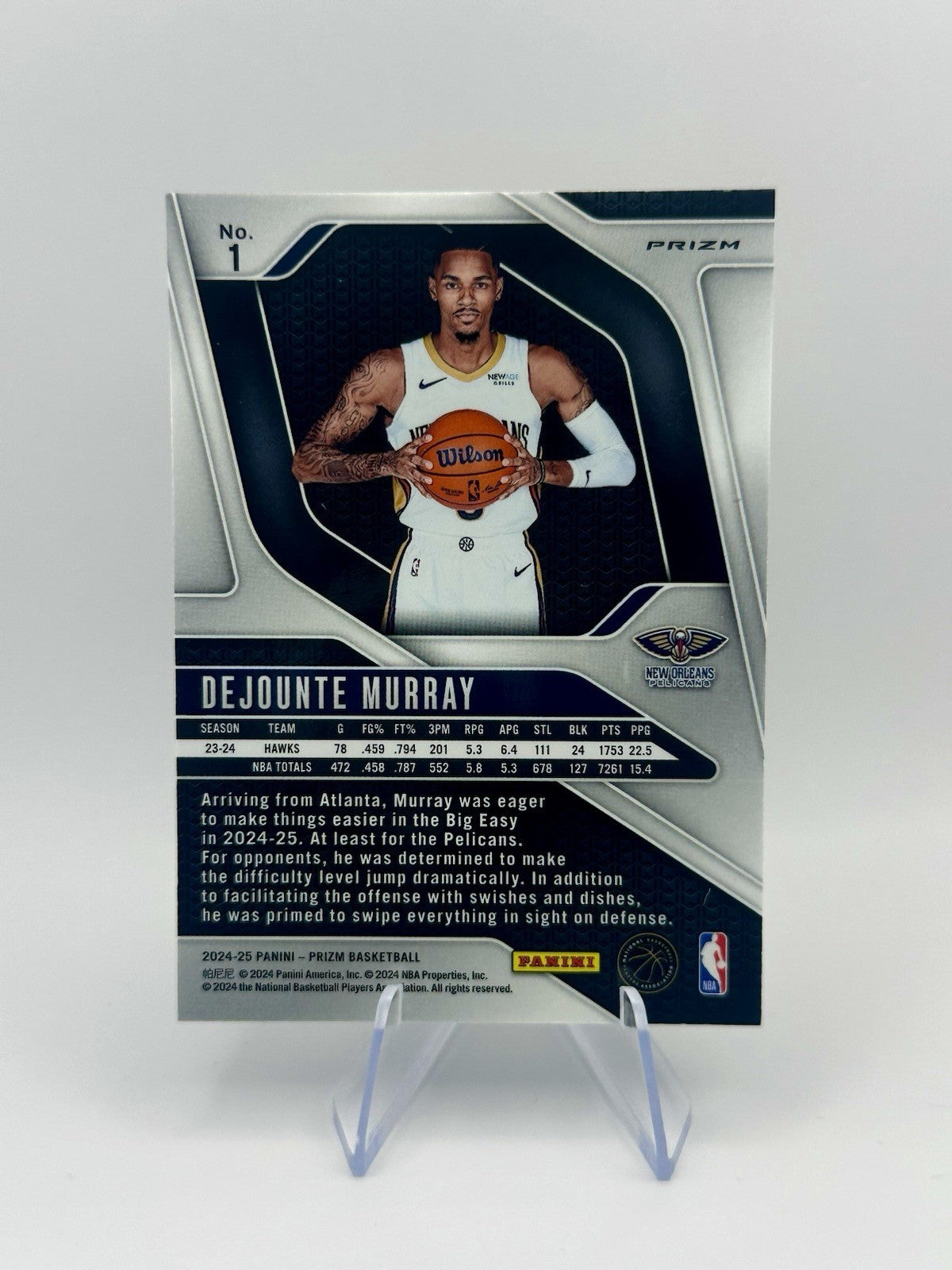 2024-25 Panini Prizm Dejounte Murray #1 New Orleans Pelicans Silver NBA Card
