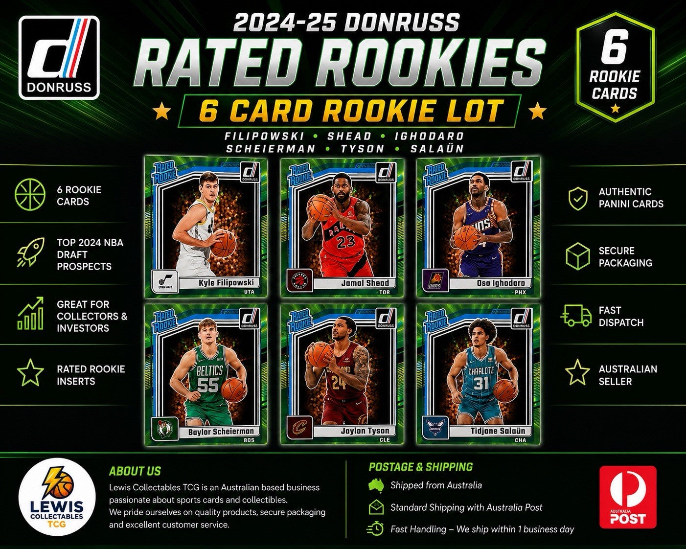 2024-25 Donruss Rated Rookie Lot x6 RC Shead Salaun Tyson Green Lazer NBA Card