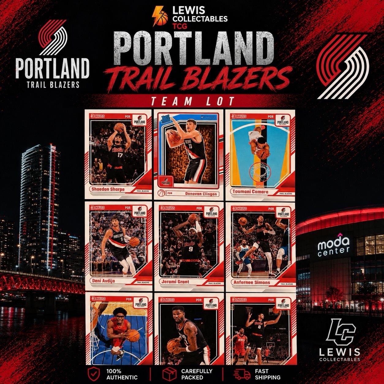 2024-25 Donruss Portland Trail Blazers Team Lot Clingan Scoot RC NBA Card