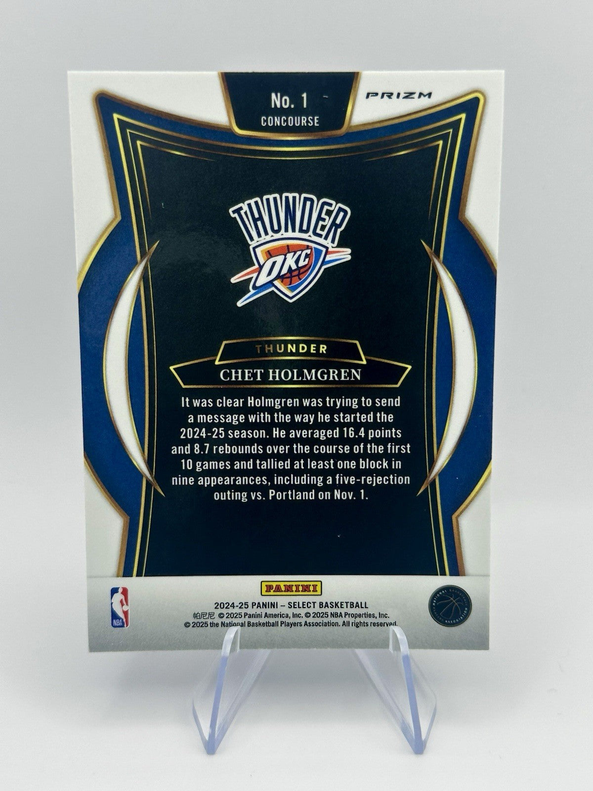 2024-25 Select #1 Chet Holmgren Blue Cracked Ice Prizm Oklahoma City Thunder