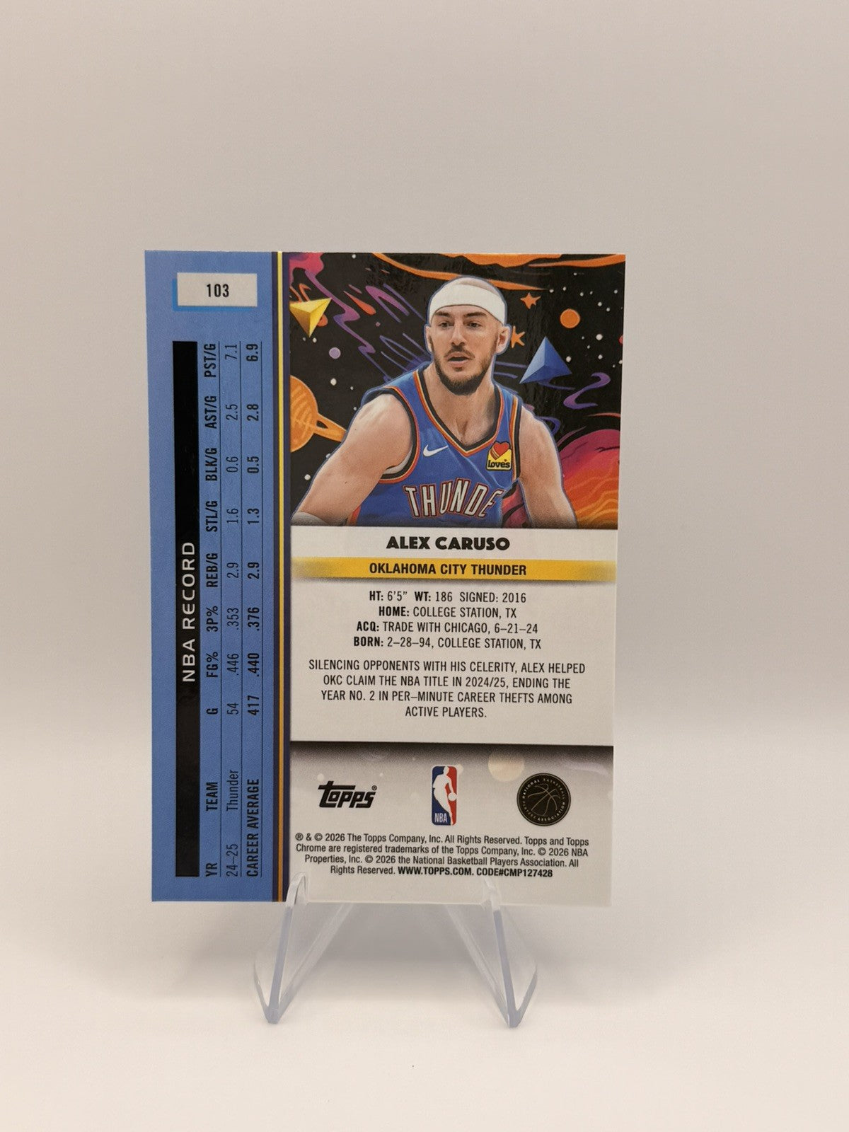 2025 Topps Chrome Alex Caruso Blue Refractor /99 Oklahoma City Thunder #103