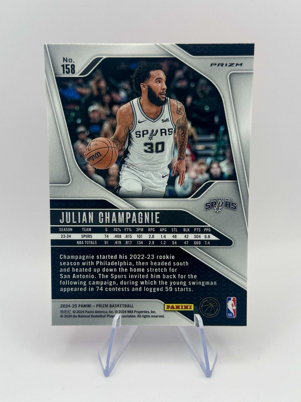2024-25 Panini Prizm Pink Ice Julian Champagnie #158 San Antonio Spurs NBA Card