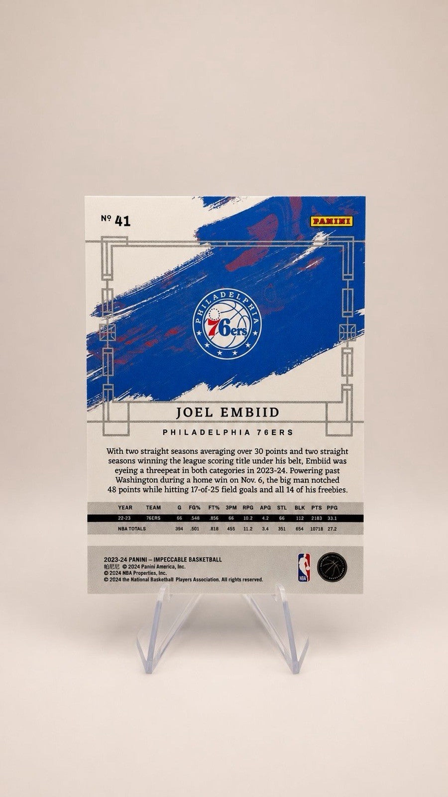 2023-24 Panini Impeccable Joel Embiid Bronze /99 #41 76ers SSP NM