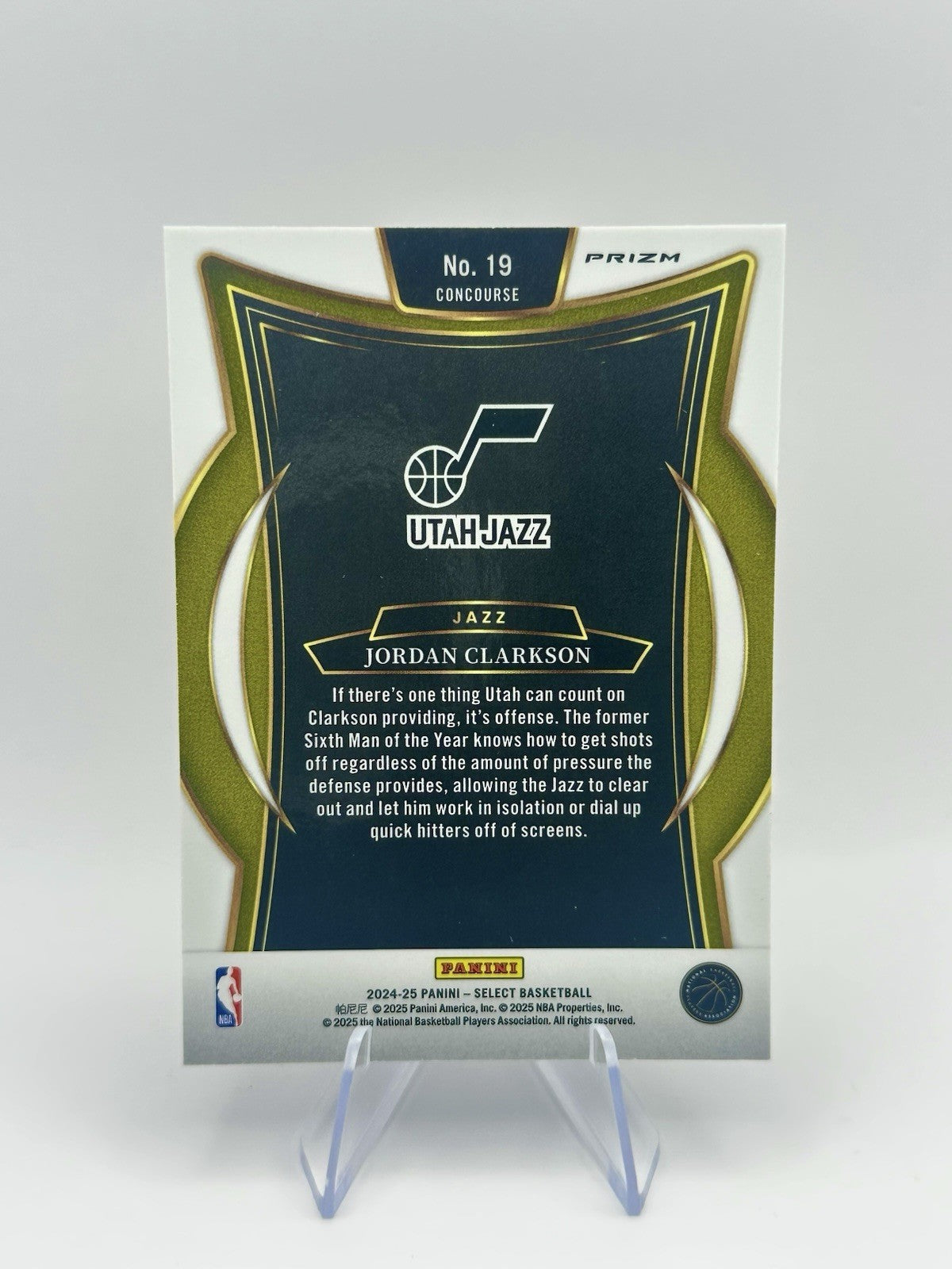 2024-25 Panini Select Jordan Clarkson Blue Cracked Ice Prizm #19 Utah Jazz