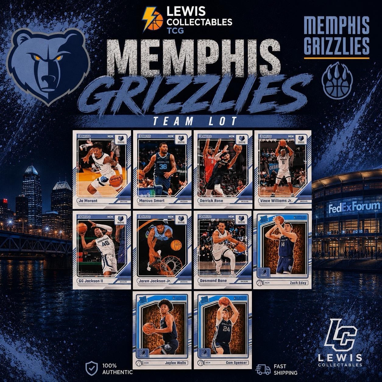 2024-25 Donruss Memphis Grizzlies Team Lot Morant Edey Wells RC NBA Card