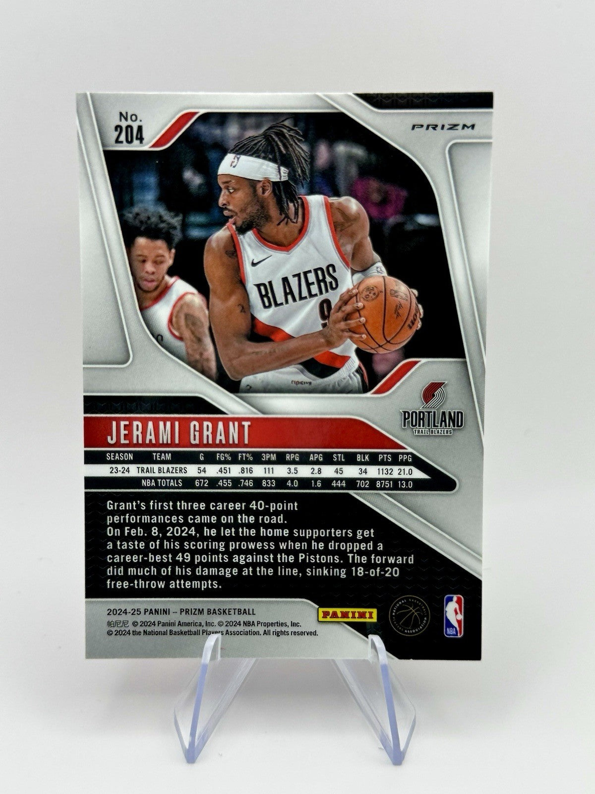 2024-25 Panini Prizm Prizm Jerami Grant Red Prizm Trail Blazers #204 NBA Card