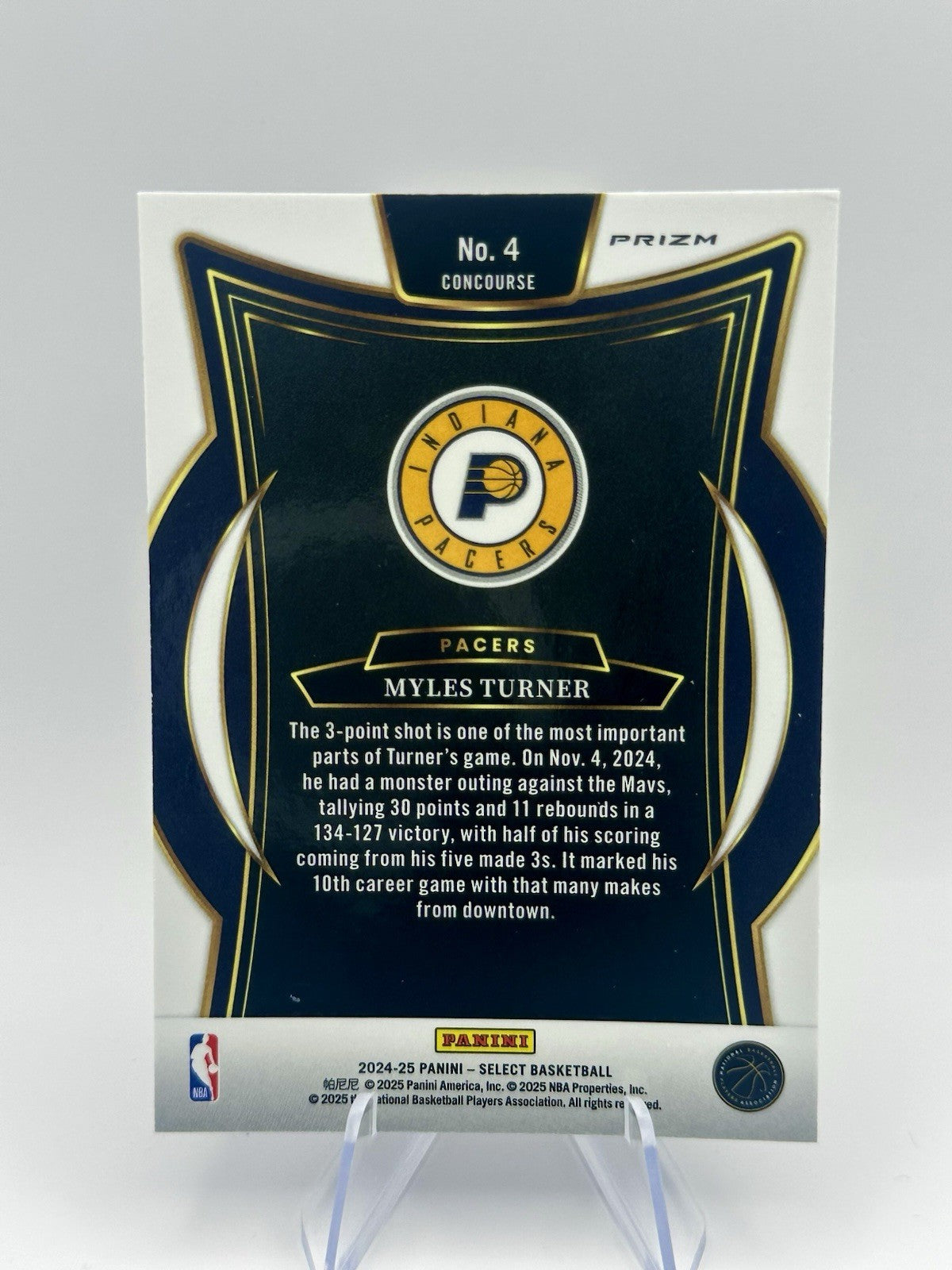 2024-25 Sele Myles Turner Blue Prizm SSP Concourse Indiana Pacers #4 NBA Card