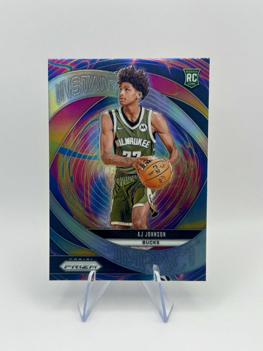 2024-25 Prizm #11 AJ Johnson Instant Impact Prizms Silver RC Milwaukee Bucks