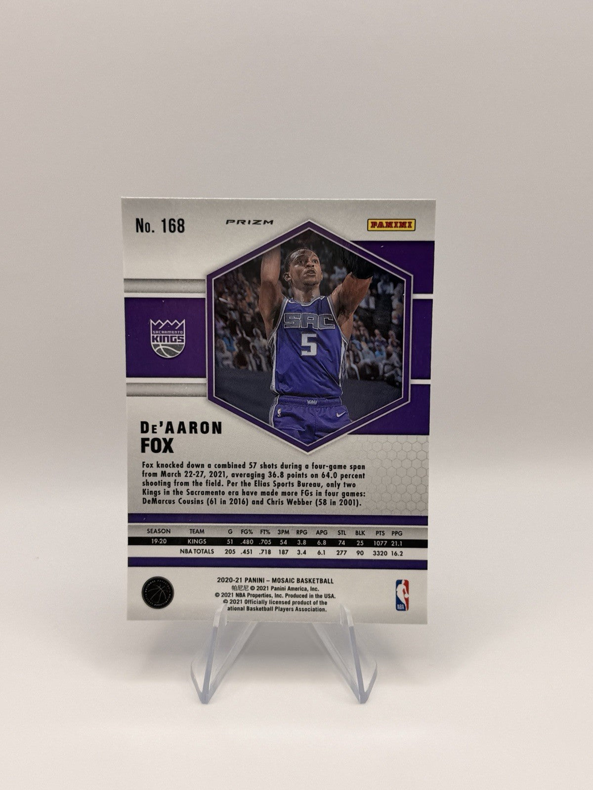 2020-21 Panini Mosaic De’Aaron Fox Blue Reactive Kings #168 Prizm NM NBA Card