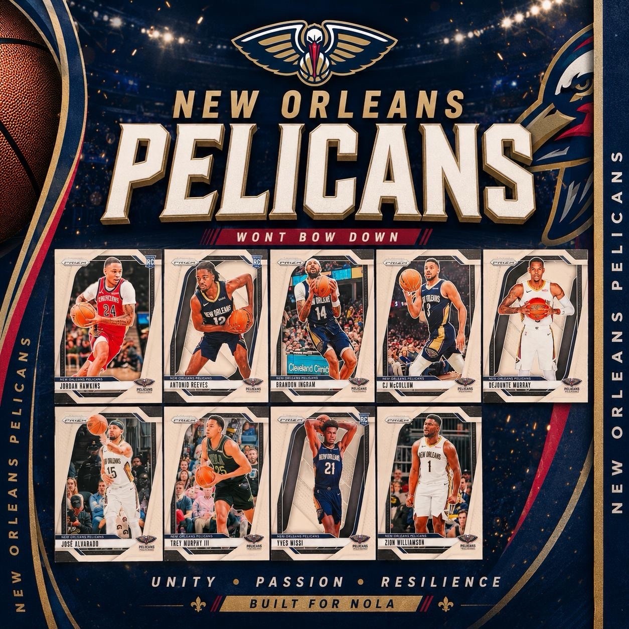New Orleans Pelicans Team Lot Panini Prizm Cards Zion Williamson RC NM NBA Card