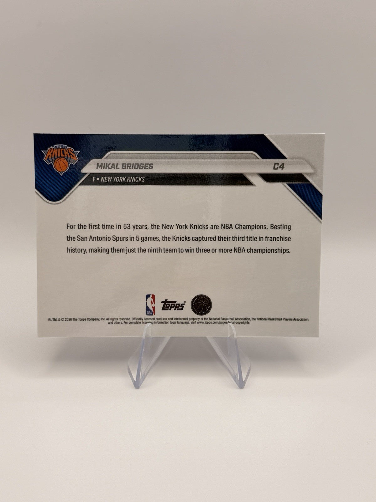 Topps NOW 2025-26 NBA Finals Champions New York Knicks 15 Card Team Set Complete