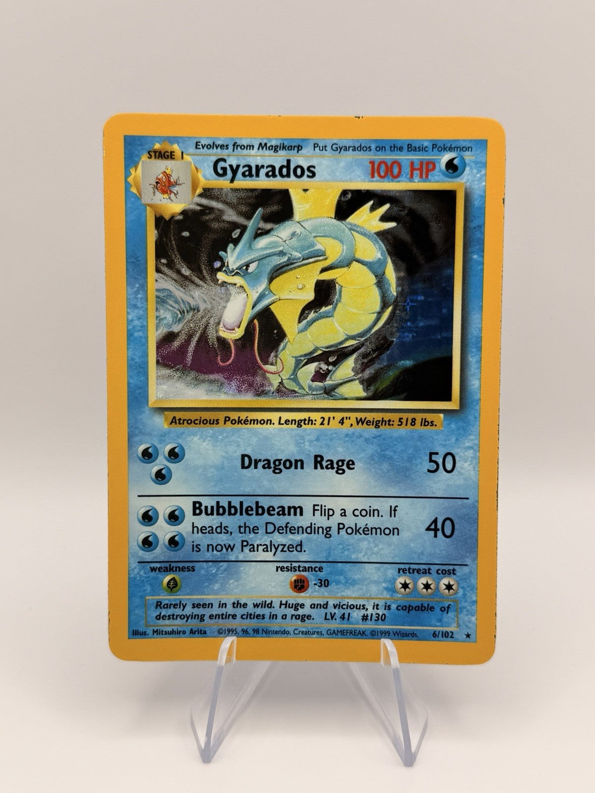 1999 Pokemon Base Set Gyarados 6/102 Holo Rare Vintage WOTC English