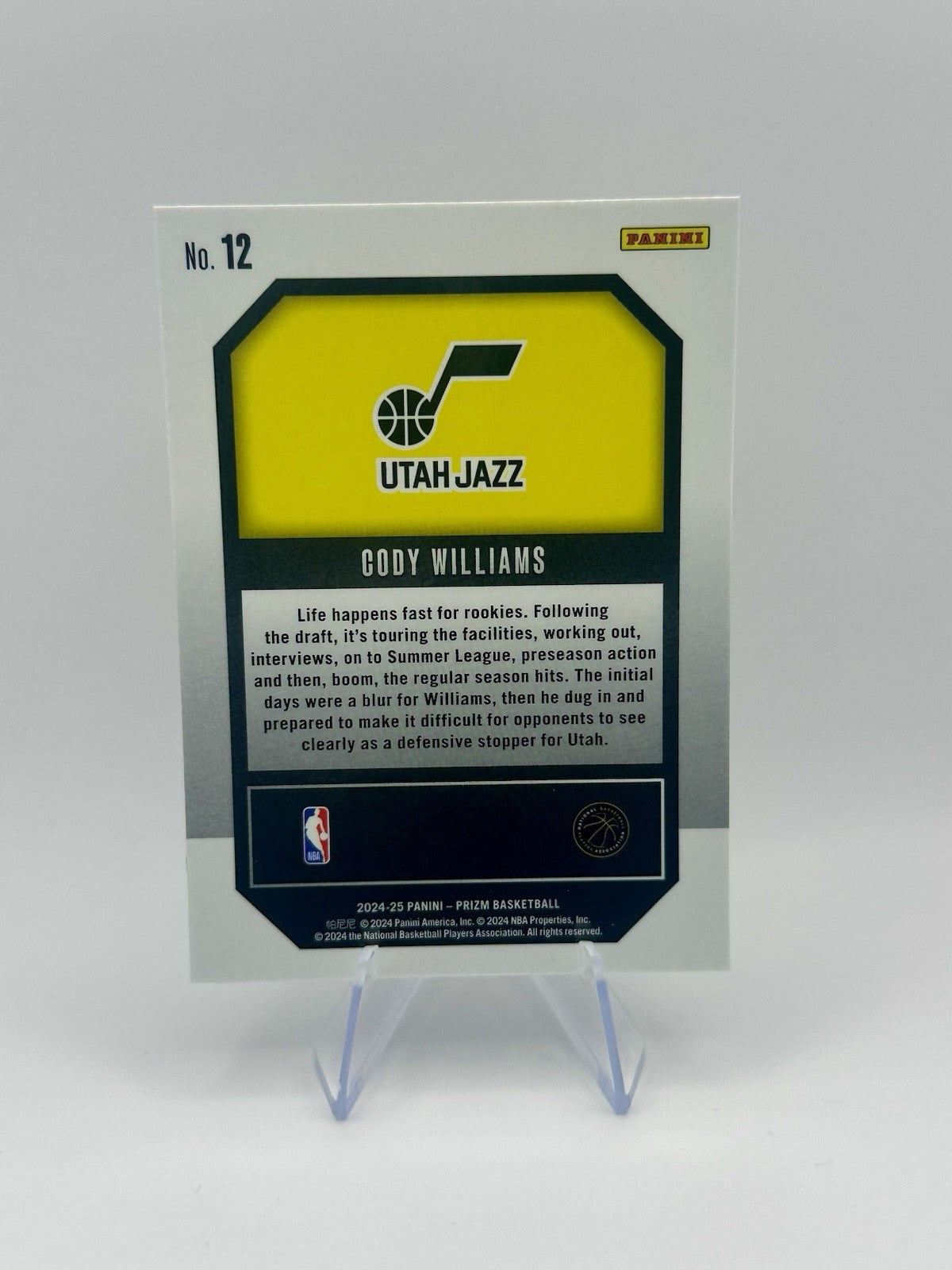 2024-25 Panini Prizm Cody Williams RC #12 Emergent Utah Jazz RC NBA Card