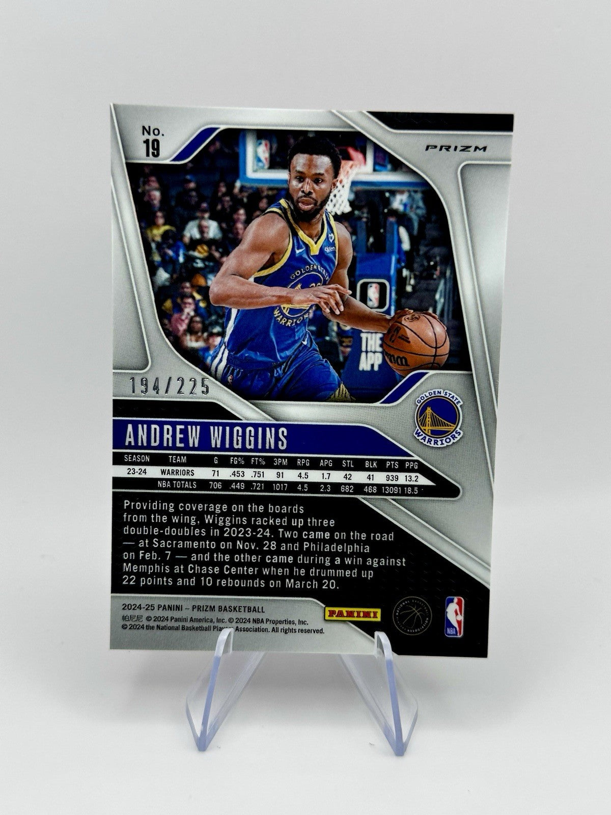 2024-25 Panini Prizm Prizm Andrew Wiggins #19/225 Warriors NBA Card