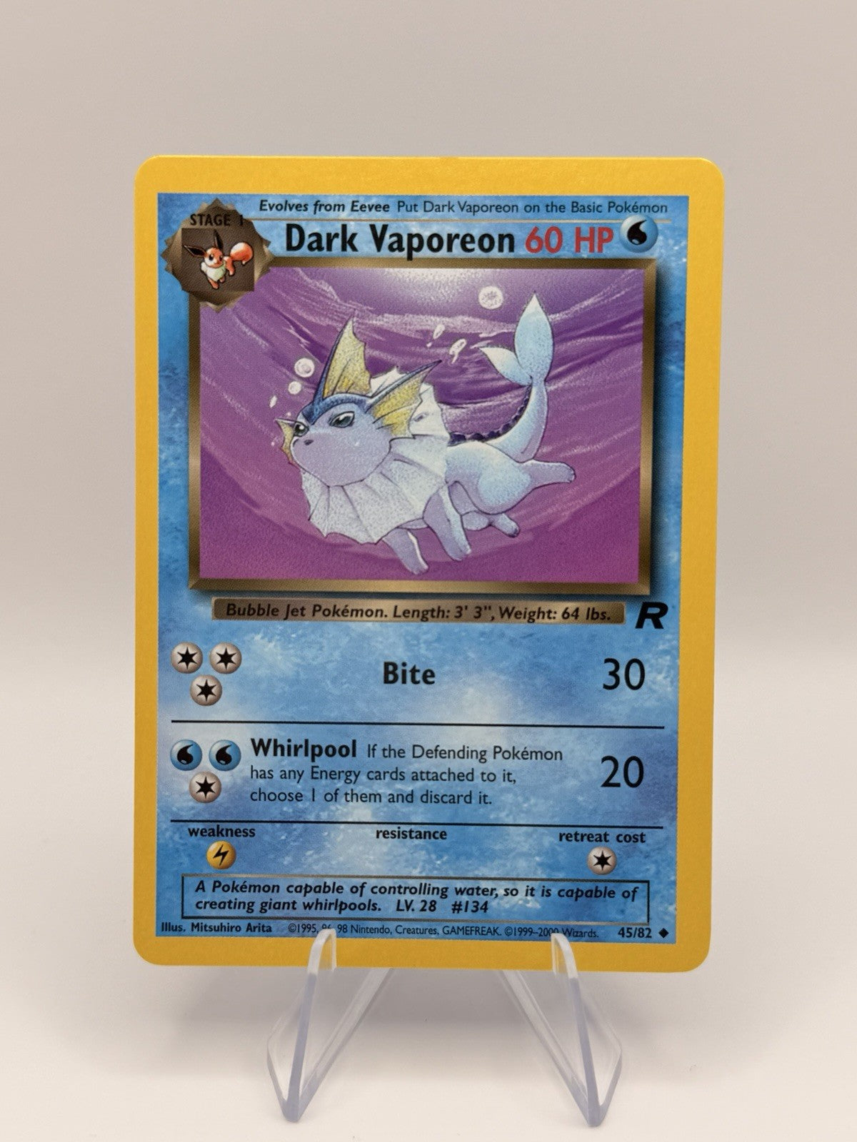 Pokémon Team Rocket Dark Vaporeon 45/82 Rare Unlimited WOTC Vintage