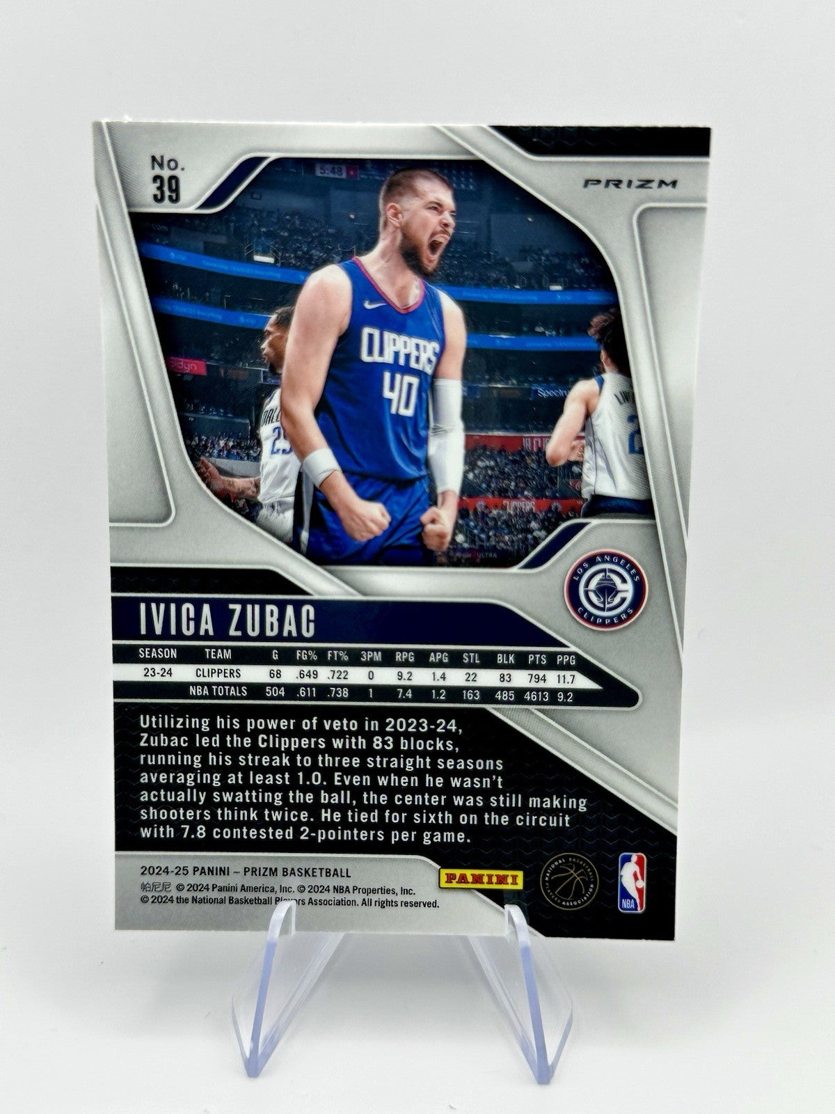 2024-25 Panini Prizm Ivica Zubac Silver Prizm Clippers #39 NBA Card