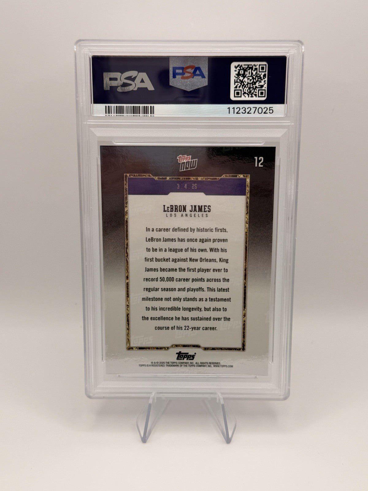 PSA 10 LeBron James Topps NOW #12 50K Career Points Lakers Gem Mint 2025