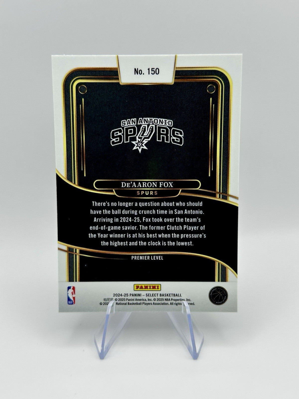 2024-25 Select Premier Level #150 San Antonio Spurs De'Aaron Fox NBA Card