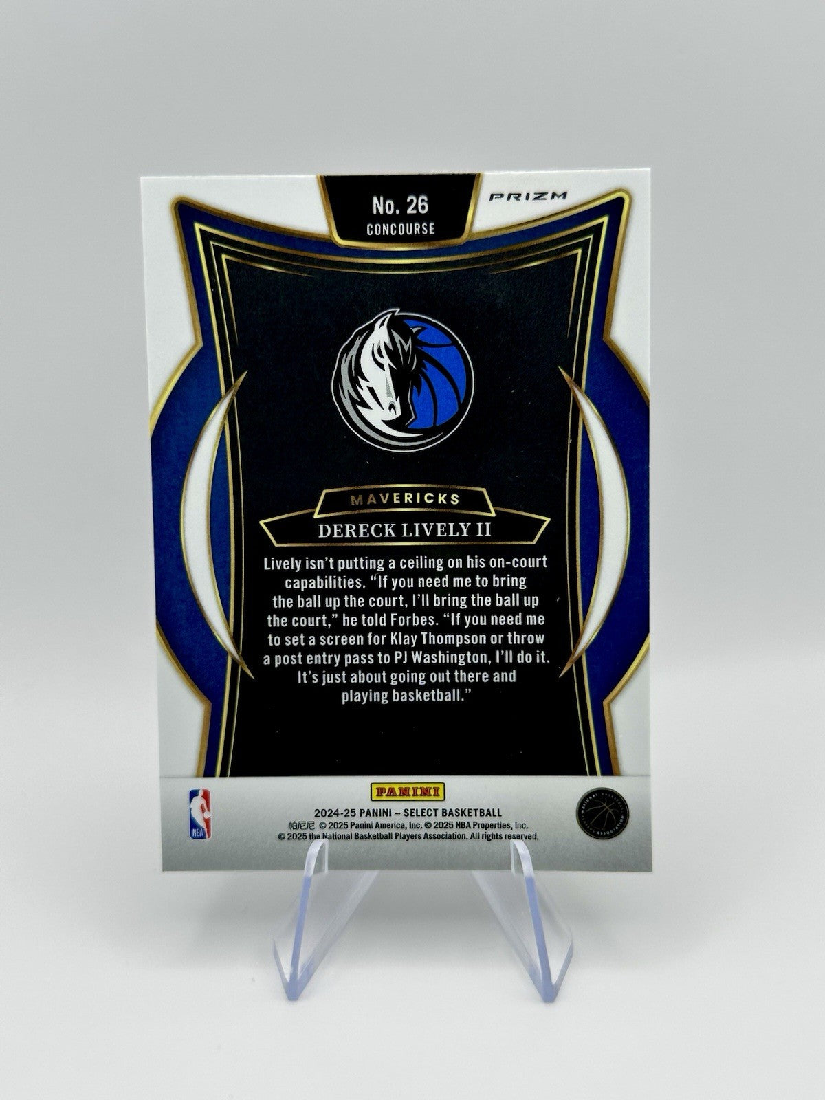 2024-25 Select Concourse Prizm #26 Dallas Mavericks Dereck Lively II NBA Card