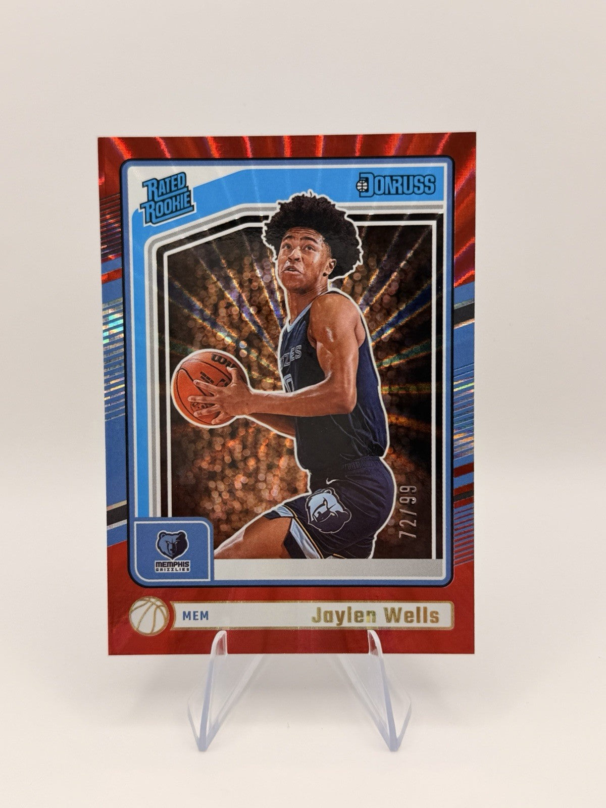 Jaylen Wells 2024-25 Donruss Rated Rookie Red Laser /99 RC #245 Grizzlies