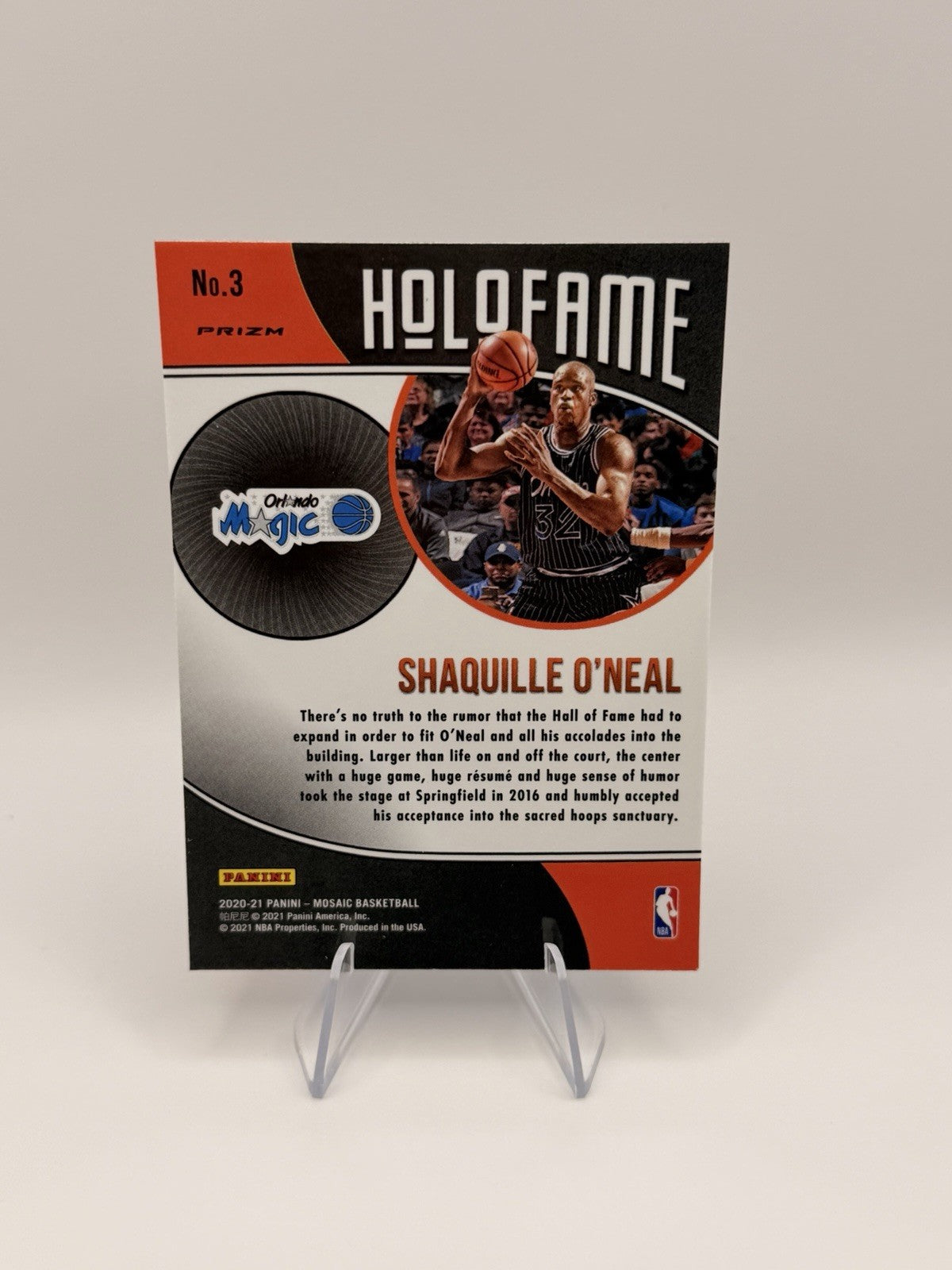 2020-21 Mosaic Holofame Shaquille O’Neal Reactive Orange Magic Insert NM