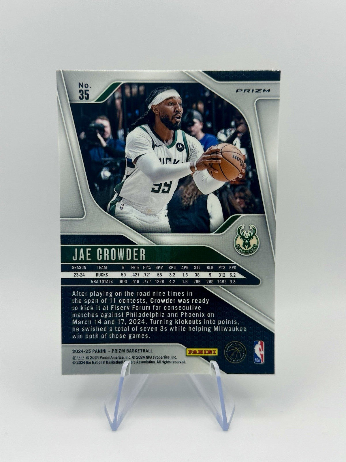 2024-25 Panini Prizm Silver Prizm #35 Jae Crowder Milwaukee Bucks NBA Card